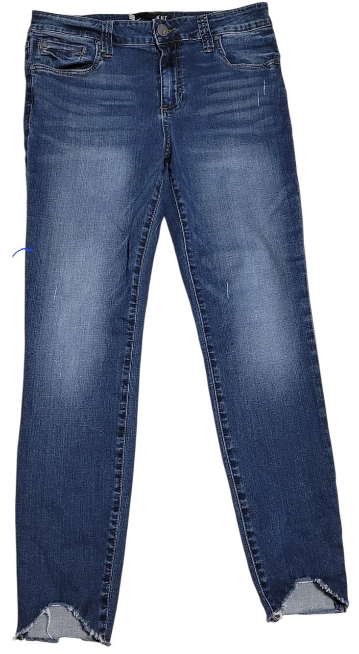 KUT from the Kloth Connie Ankle Skinny Jeans Raw Tulip Hem Medium Wash Size 12